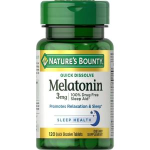 image:imageNatures Bounty Melatonin Promotes Relaxation amp Sleep 100 Drug Free Sleep Aid 3 mg 120 Quick Dissolve Tablets120 count Pack of 1