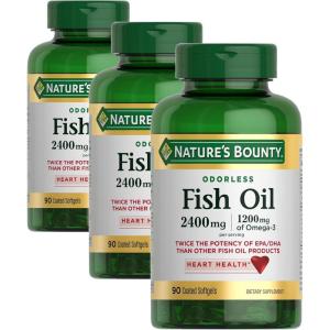 image:imageNatures Bounty Odorless Fish Oil 1200mg Omega3 per Serving Including EPA amp DHA Supports Heart Health Purified to Eliminate Mercury Coated Softgels Gluten Free No Shellfish 90 Ct90 Count Pack of 3