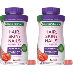 image:imageNatures Bounty Optimal Solutions Advanced Hair Skin and Nails Pectin Gummies 2x Biotin Per Serving No Stick Gummy Vegetarian Formula Strawberry Flavor 200 ct 100 Total Servings200 Count Pack of 2