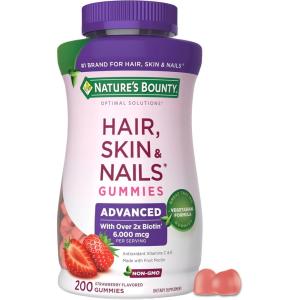 image:imageNatures Bounty Optimal Solutions Advanced Hair Skin and Nails Pectin Gummies 2x Biotin Per Serving No Stick Gummy Vegetarian Formula Strawberry Flavor 200 ct 100 Total Servings200 Count Pack of 1