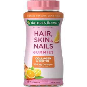 image:imageNatures Bounty Optimal Solutions Hair Skin amp Nails with Biotin and Collagen CitrusFlavored Gummies Vitamin Supplement 2500 mcg 80 Ct 40 Total ServingsTropical Citrus