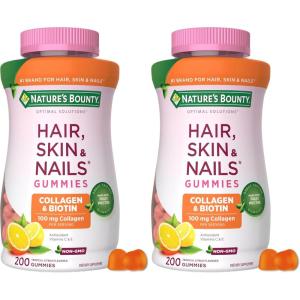 image:imageNatures Bounty Optimal Solutions Hair Skin and Nails Collagen Pectin Gummies 100 mg Collagen and 2500 mcg Biotin Per Serving No Stick Gummy Tropical Citrus Flavor 200 ct 100 Total Servings200 Count Pack of 2