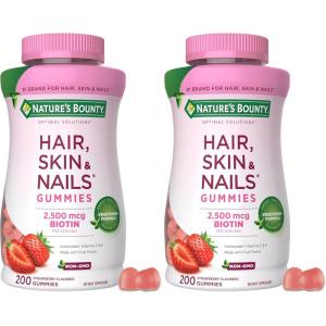 image:imageNatures Bounty Optimal Solutions Hair Skin and Nails Pectin Gummies 2500 mcg Biotin Per Serving No Stick Gummy Vegetarian Formula Strawberry Flavor 200 count 100 Total Servings200 Count Pack of 2