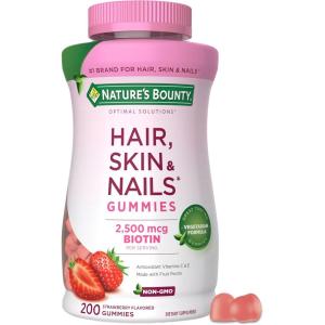 image:imageNatures Bounty Optimal Solutions Hair Skin and Nails Pectin Gummies 2500 mcg Biotin Per Serving No Stick Gummy Vegetarian Formula Strawberry Flavor 200 count 100 Total Servings200 Count Pack of 1