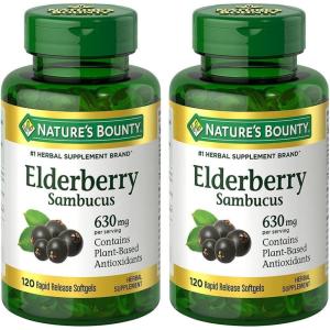 image:imageNatures Bounty Sambucus Elderberry Herbal Supplement Rapid Release Softgels 630 mg per Serving 120 Count120 Count Pack of 2