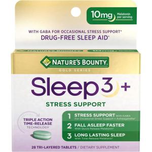 image:imageNatures Bounty Sleep  Stress Support Sleep3 Maximum Strength 100 Drug Free Sleep Aid Dietary Supplement with Ashwagandha Time Release Technology 10mg 28 TriLayered TabletsUnflavoured