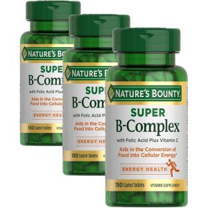 image:imageNatures Bounty Super B Complex Vitamins with Vitamin C amp Folic Acid Vitamins for Immune amp Cellular Energy Support 150 Tablets150 Count Pack of 3