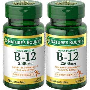 image:imageNatures Bounty Vitamin B12 2500 mcg Cellular Energy Support for Energy Metabolism Heart amp Nervous System Health 75 Quick Dissolve TabletsCherry