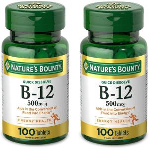 image:imageNatures Bounty Vitamin B12 Supports Energy Metabolism and Nervous System Health 500mcg 100 Quick Dissolve Tablets100 Count Pack of 2