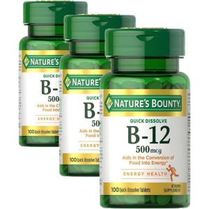 image:imageNatures Bounty Vitamin B12 Supports Energy Metabolism and Nervous System Health 500mcg 100 Quick Dissolve Tablets100 Count Pack of 3