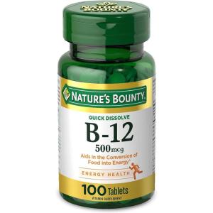 image:imageNatures Bounty Vitamin B12 Supports Energy Metabolism and Nervous System Health 500mcg 100 Quick Dissolve Tablets200 count Pack of 1
