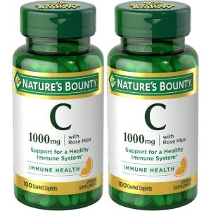 image:imageNatures Bounty Vitamin C  Rose HIPS Immune Support 1000mg Vitamin C Coated Caplets 1 Serving per Day Vegetarian Caplets 100 Ct100 Count Pack of 2