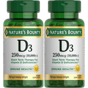 image:imageNatures Bounty Vitamin D for Immune Support Vitamin D Provides Immune Support and Promotes Healthy Bones 10000IU 72 Softgels Pack of 172 Count Pack of 2