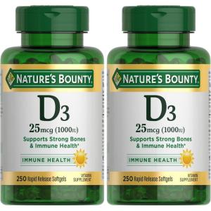 image:imageNatures Bounty Vitamin D3 1000 IU Softgels Immune Support Promotes Healthy Bones 1 Softgel per Day Gluten Free 350 Count250 Count Pack of 2