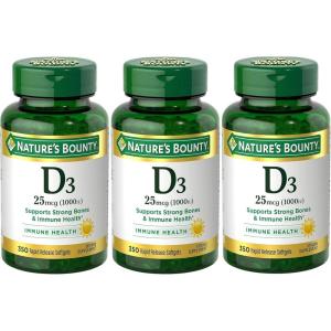 image:imageNatures Bounty Vitamin D3 1000 IU Softgels Immune Support Promotes Healthy Bones 1 Softgel per Day Gluten Free 350 Count350 Count Pack of 3