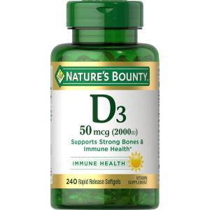 image:imageNatures Bounty Vitamin D3 2000 IU Immune and Bone Support Vitamin Supplement 1 Per day 240 Rapid Release Softgels