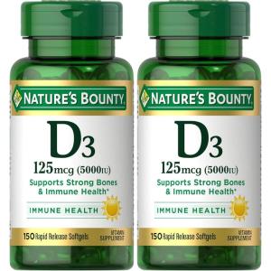 image:imageNatures Bounty Vitamin D3 5000 IU Softgels Rapid Release Immune Support Vitamin D Supplements 240 Ct150 Count Pack of 2