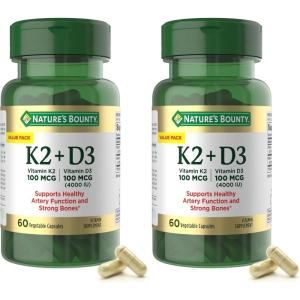 image:imageNatures Bounty Vitamin D3 K2 Supplement 4000 IU Vitamin D3 plus 100 mcg of Vitamin K Supplements for Adults for Heart amp Bone Health Support 30 Day Supply 30 Vegetarian Capsules60 Count Pack of 2