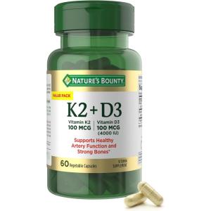 image:imageNatures Bounty Vitamin D3 K2 Supplement 4000 IU Vitamin D3 plus 100 mcg of Vitamin K Supplements for Adults for Heart amp Bone Health Support 30 Day Supply 30 Vegetarian Capsules60 Count Pack of 1