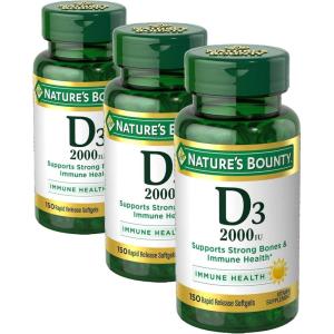 image:imageNatures Bounty Vitamin D3 Supports Immune System and Bone Health 50mcg 150 Softgels Pack of 2150 Count Pack of 3