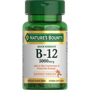 image:imageVitamin B12 by Natures Bounty Quick Dissolve Vitamin Supplement Supports Energy Metabolism and Nervous System Health 5000mcg 40 Tablets Pack of 2Cherry