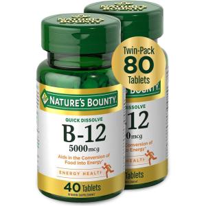 image:imageVitamin B12 by Natures Bounty Quick Dissolve Vitamin Supplement Supports Energy Metabolism and Nervous System Health 5000mcg 40 Tablets Pack of 2Unflavored