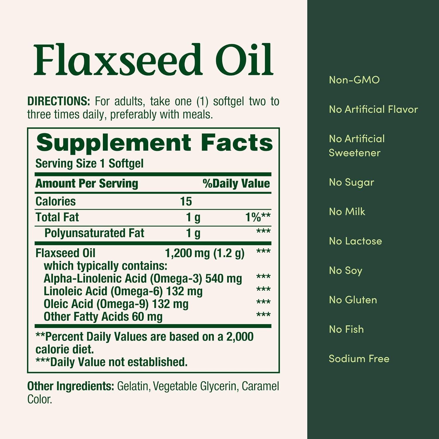 image:imageNatures Bounty Flaxseed and Omega 3 Dietary Supplement Supports Cardiovascular Health 1200mg Softgels 125 ct125 Count Pack of 1