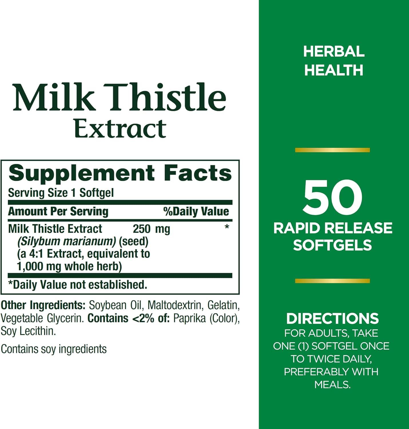 image:imageNatures Bounty Milk Thistle 1000mg Herbal Health Supplement Daily Supplement Gluten Free Rapid Release Softgels 50 Ct50 Count Pack of 2