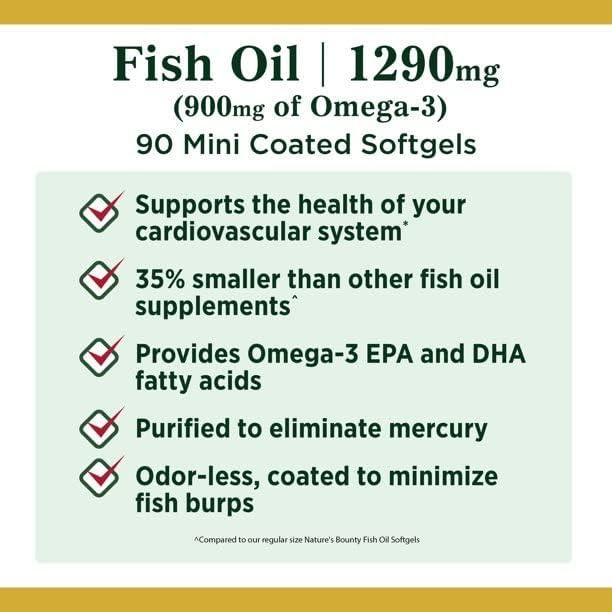 image:imageNatures Bounty Mini Fish Oil Softgels Burpless Fish Oil Omega 3 Supplements Supports Heart Health 90 Softgels Pack of 1180 Count Pack of 1