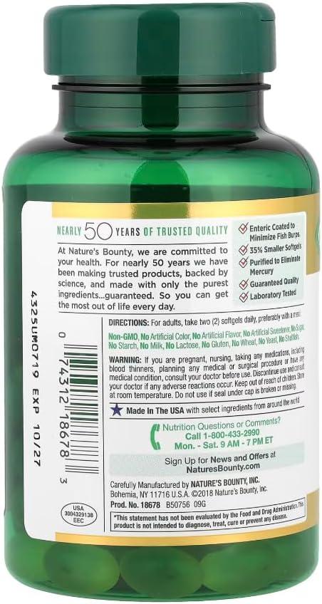 image:imageNatures Bounty Mini Fish Oil Softgels Burpless Fish Oil Omega 3 Supplements Supports Heart Health 90 Softgels Pack of 1180 Count Pack of 1