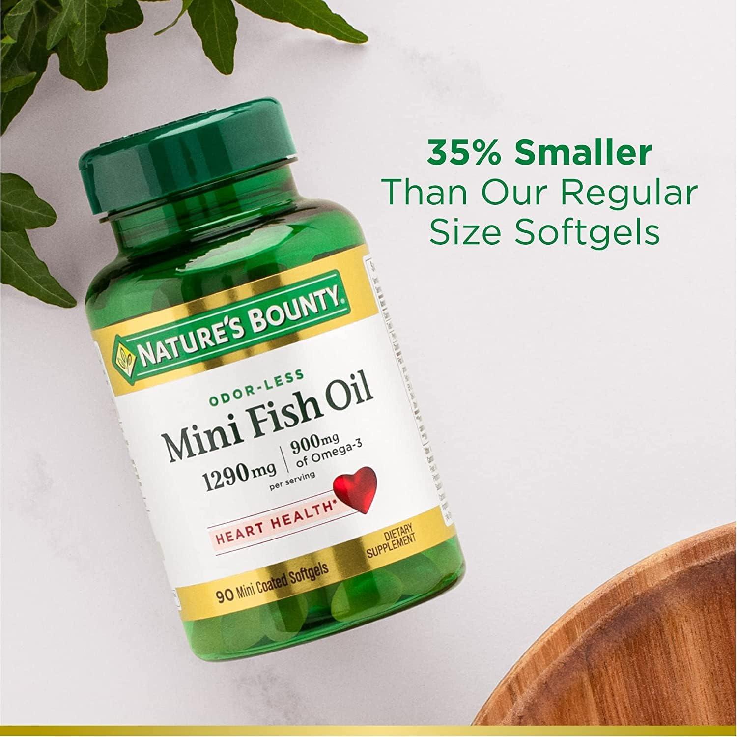 image:imageNatures Bounty Mini Fish Oil Softgels Burpless Fish Oil Omega 3 Supplements Supports Heart Health 90 Softgels Pack of 1180 Count Pack of 1