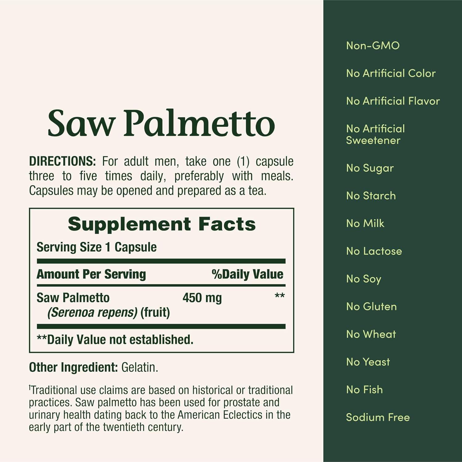 image:imageNatures Bounty Saw Palmetto Herbal Health Supplement Prostate and Urinary Health 450 mg 100 Capsules100 Count Pack of 1