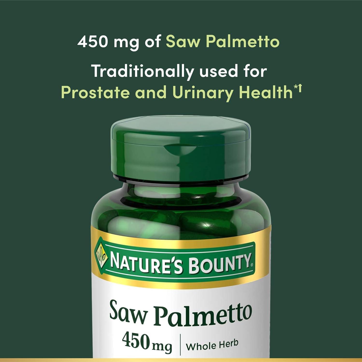 image:imageNatures Bounty Saw Palmetto Herbal Health Supplement Prostate and Urinary Health 450 mg 100 Capsules100 Count Pack of 1