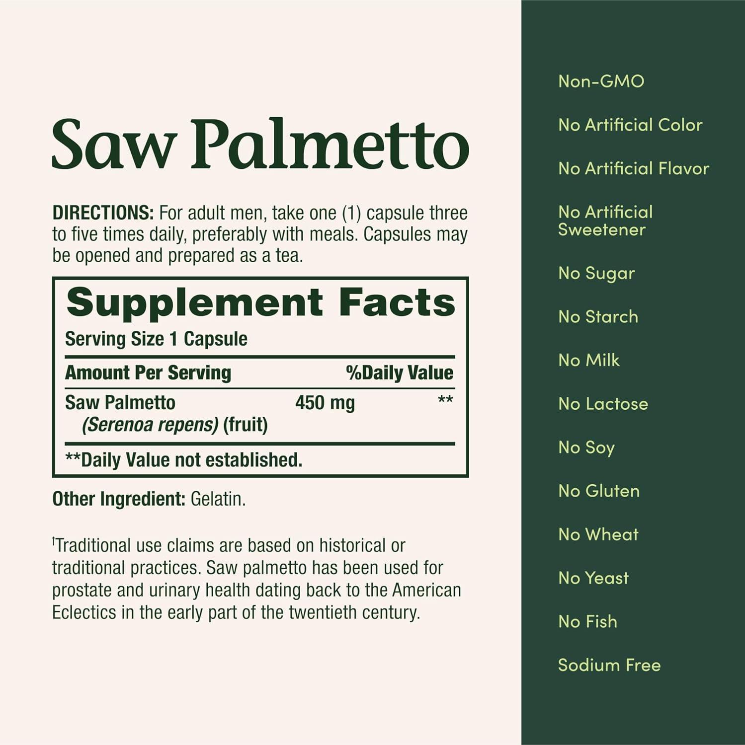 image:imageNatures Bounty Saw Palmetto Support for Prostate and Urinary Health Herbal Health Supplement 450mg 250 Capsules250 Count Pack of 1