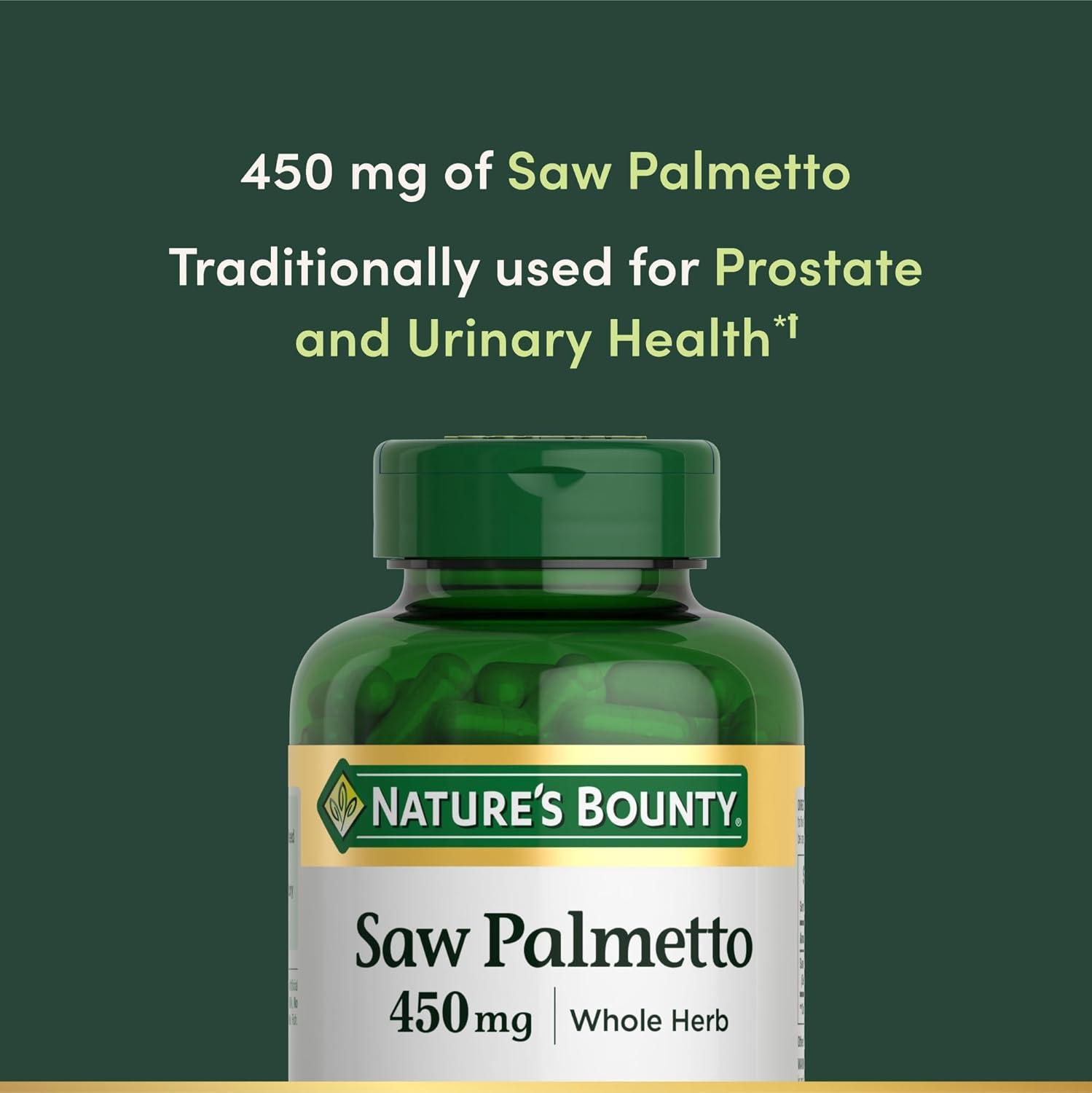 image:imageNatures Bounty Saw Palmetto Support for Prostate and Urinary Health Herbal Health Supplement 450mg 250 Capsules250 Count Pack of 2