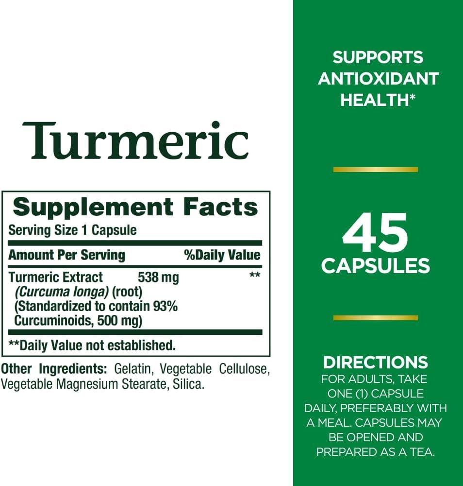 image:imageNatures Bounty Turmeric Pills and Herbal Health Supplement Supports Antioxidant Health 538mg 45 CapsulesUnflavoured