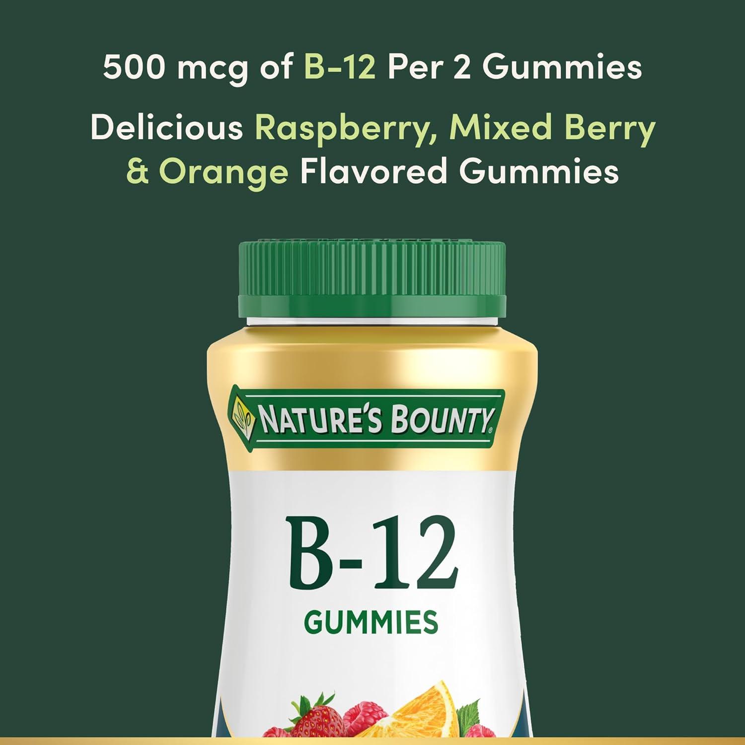 image:imageNatures Bounty Vitamin B12 Gummies Dietary Supplement Supports Energy Metabolism and Nervous System Health Mixed Berry Flavor 500mcg 90 Gummies