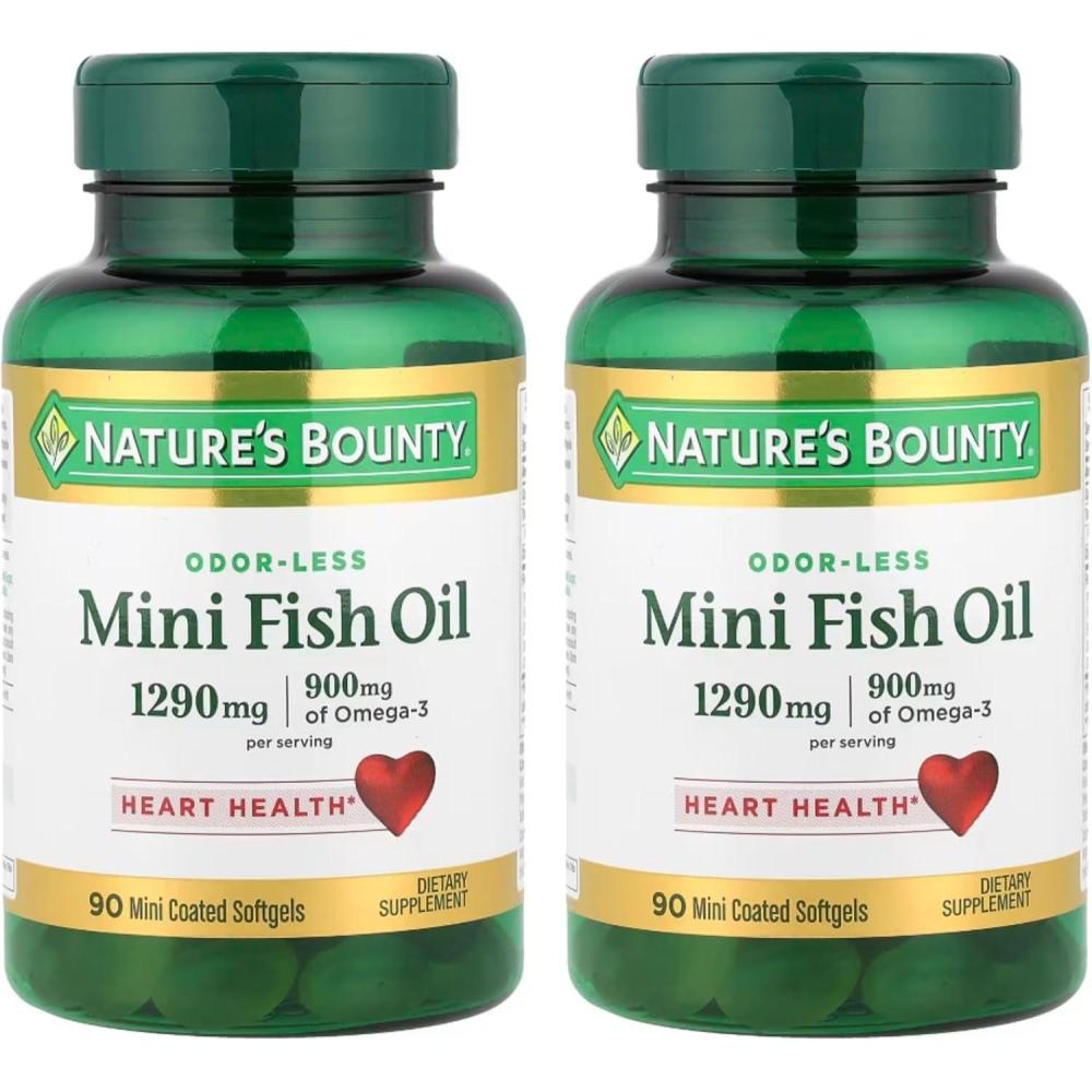 image:imageNatures Bounty Mini Fish Oil Softgels Burpless Fish Oil Omega 3 Supplements Supports Heart Health 90 Softgels Pack of 1180 Count Pack of 1