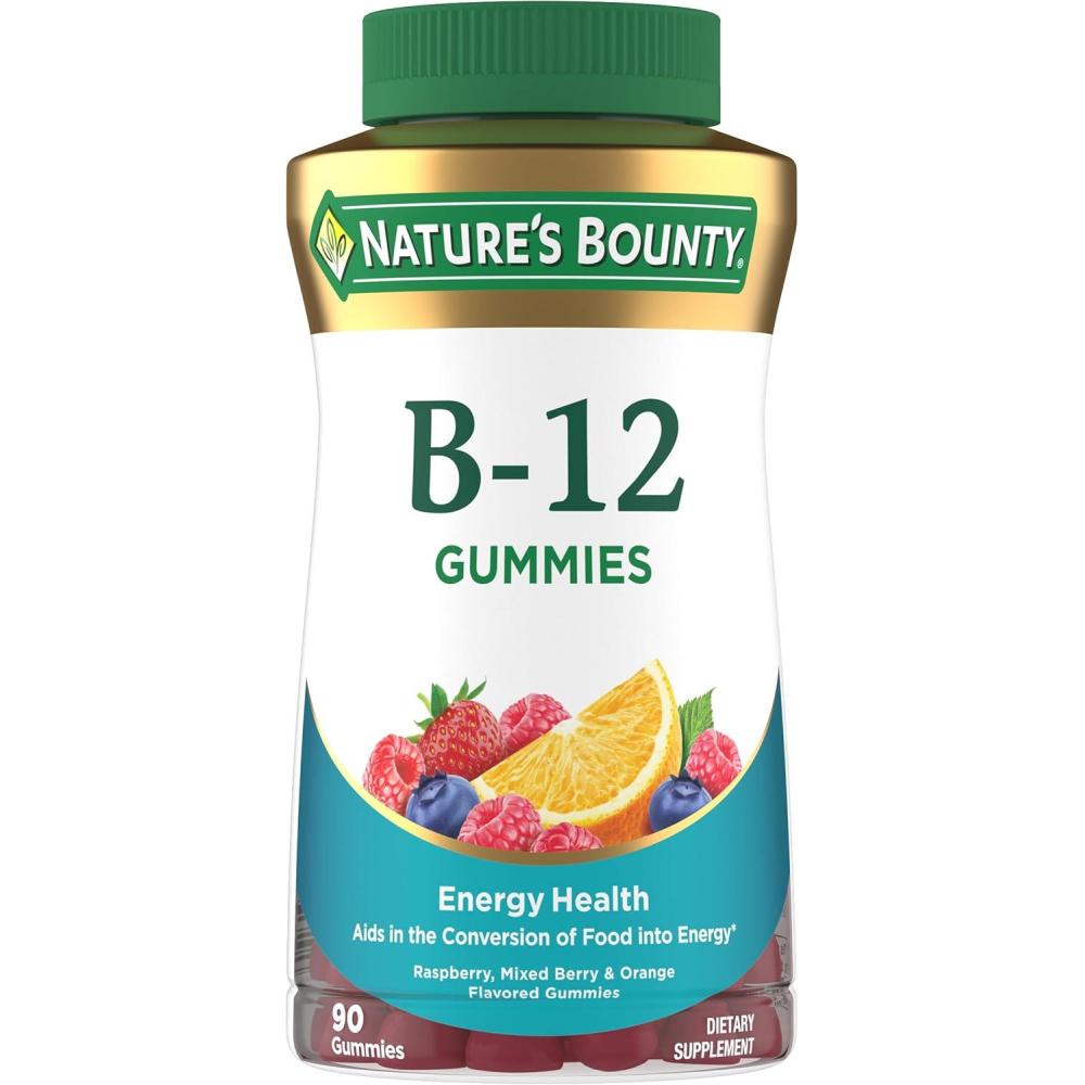 image:imageNatures Bounty Vitamin B12 Gummies Dietary Supplement Supports Energy Metabolism and Nervous System Health Mixed Berry Flavor 500mcg 90 Gummies