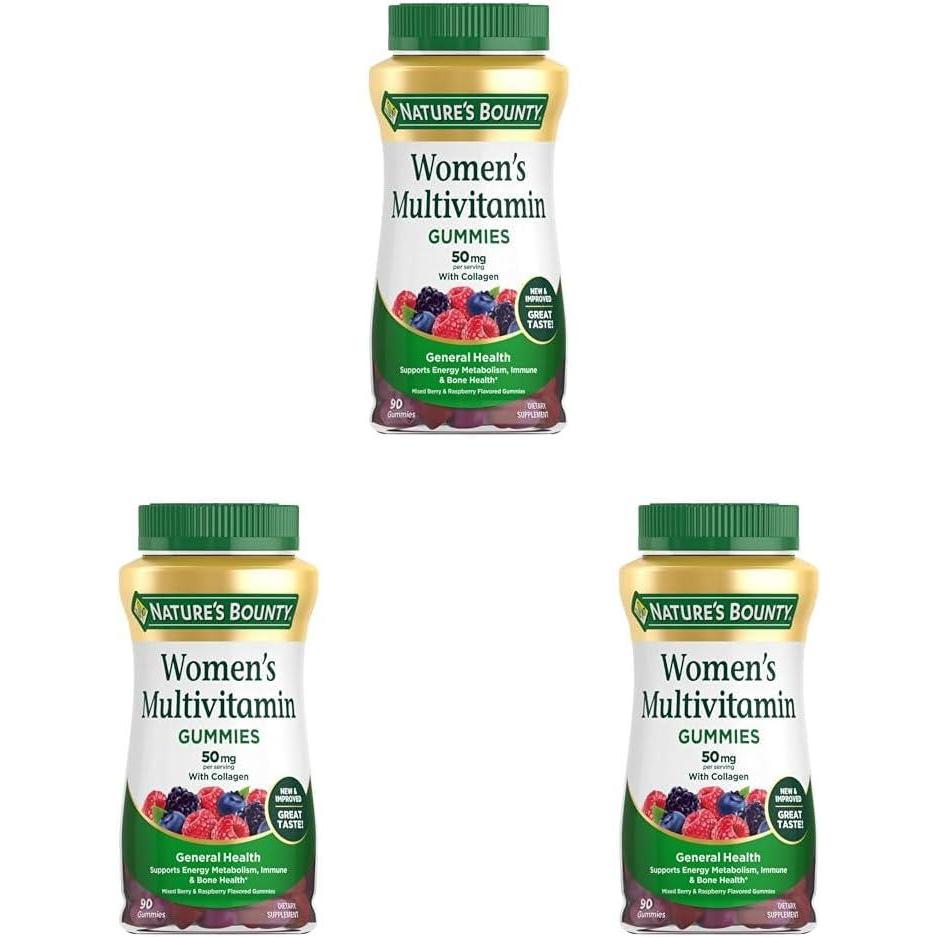image:imageNatures Bounty Women Multivitamin Gummies Vitamin Supplements for Adults General Health Supports Immune and Bone Health Mixed Berry and Raspberry Flavored 90 Gummies90 Count Pack of 3