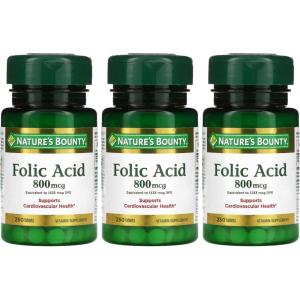 image:imageNatures Bounty Folic Acid Supplement Supports Cardiovascular Health 800mcg 250 Tablets3 Bottles 250 Tablets Each