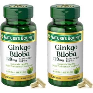 image:imageNatures Bounty Ginkgo Biloba Capsules 120mg Memory Support Supplement Supports Brain Function and Mental Alertness 100 Capsules100 Count Pack of 2