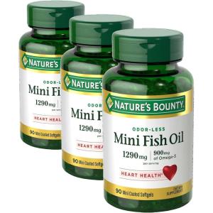 image:imageNatures Bounty Mini Fish Oil Softgels Burpless Fish Oil Omega 3 Supplements Supports Heart Health 90 Softgels Pack of 190 Count Pack of 3