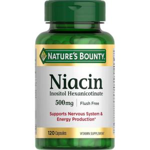 image:imageNatures Bounty Niacin 500mg Flush Free Cellular Energy Support Supports Nervous System Health 120 Capsules120 Count Pack of 1