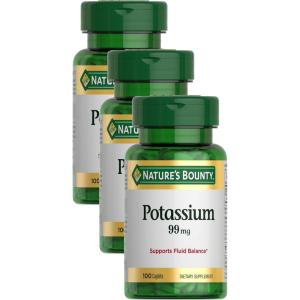 image:imageNatures Bounty Potassium 99mg Supports Fluid Balance and Muscle Activity Involved in Normal Heart Function Potassium Gluconate Dietary Supplement Gluten Free 1 Per Day 100 Vegetarian Caplets100 Count Pack of 3