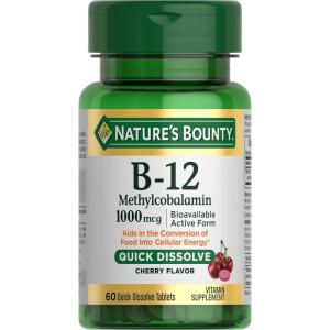 image:imageNatures Bounty Vitamin B12 Quick Dissolve Tablets 1000mcg Aids in the Conversion of Food into Cellular Energy Cherry Flavor 60ct60 Count Pack of 1