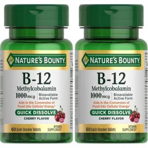 image:imageNatures Bounty Vitamin B12 Quick Dissolve Tablets 1000mcg Aids in the Conversion of Food into Cellular Energy Cherry Flavor 60ct60 Count Pack of 2